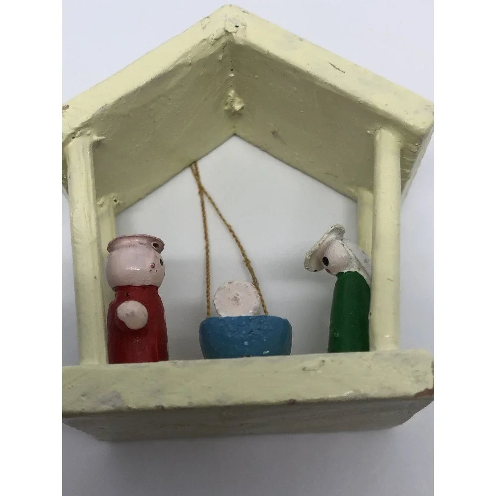 Vintage Wooden Hand Painted Nativity Christmas Ornament 2.5